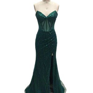 New Strapless Sheath Prom Gown w/Sheer Boned Bodice & Sweetheart Neck TC TL3041C